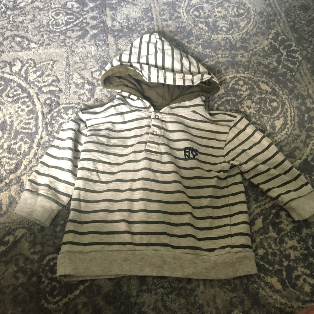 DKNY Little Boys Hooded Sweatshirt Olive Green and Gray Stripe 3T
